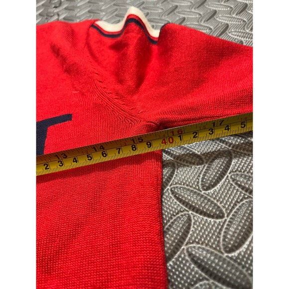 Ariat Ultimo Logo Sweater Merino Wool Red Equestrian V neck Pullover Small - Picture 7 of 8
